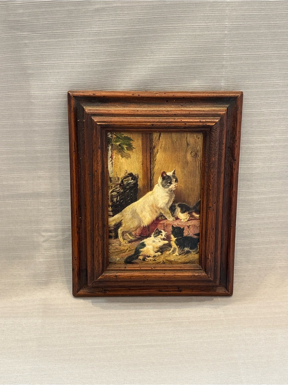 Antique Framed Vintage-Style Cat Family Wall Art - Brown Frame Julius Adam